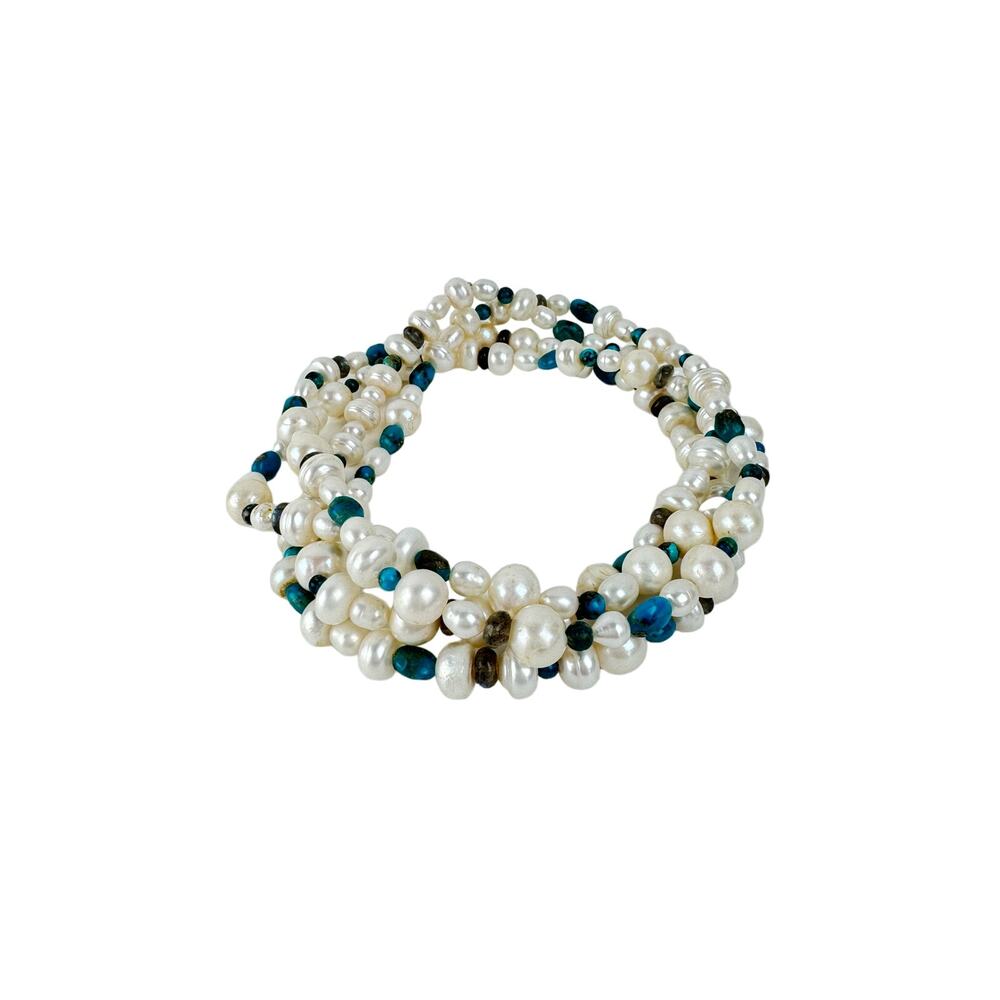Pearl Turquoise Labradorite Long Necklace 53" Flapper Style Pearls